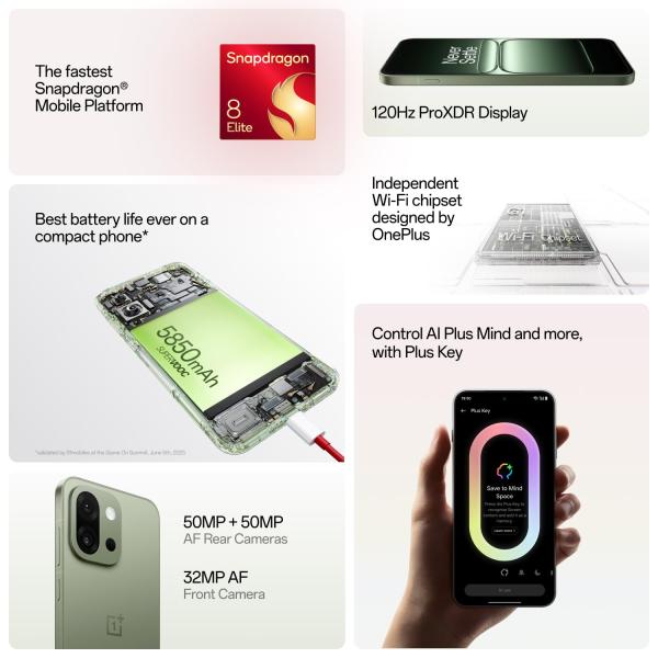 OnePlus 13s | Snapdragon® 8 Elite | Best Battery Life Ever on a Compact Phone | Lifetime Display Warranty | 12GB+256GB | Green Silk